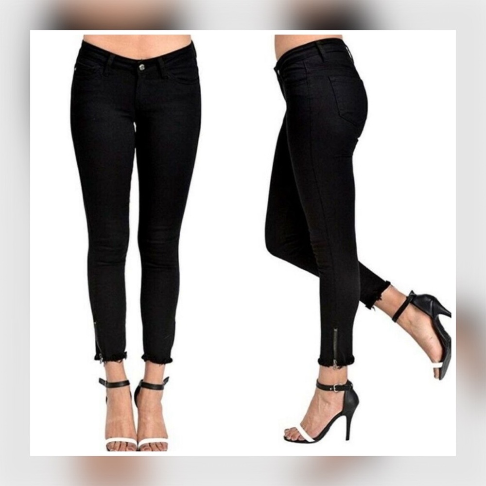 KanCan Black Raw Hem Zipper Ankle Jeans size 27